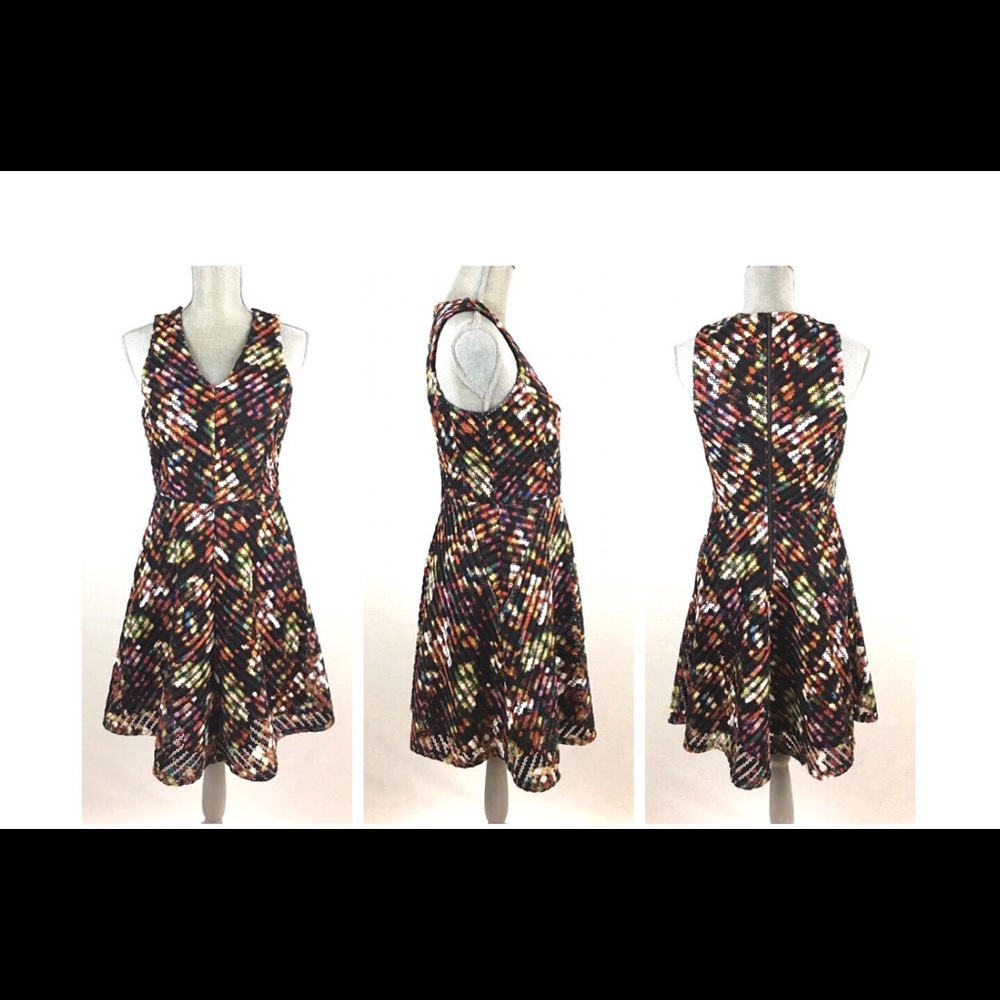 Mossino Multicolored Fit Flare Sleeveless Dress S